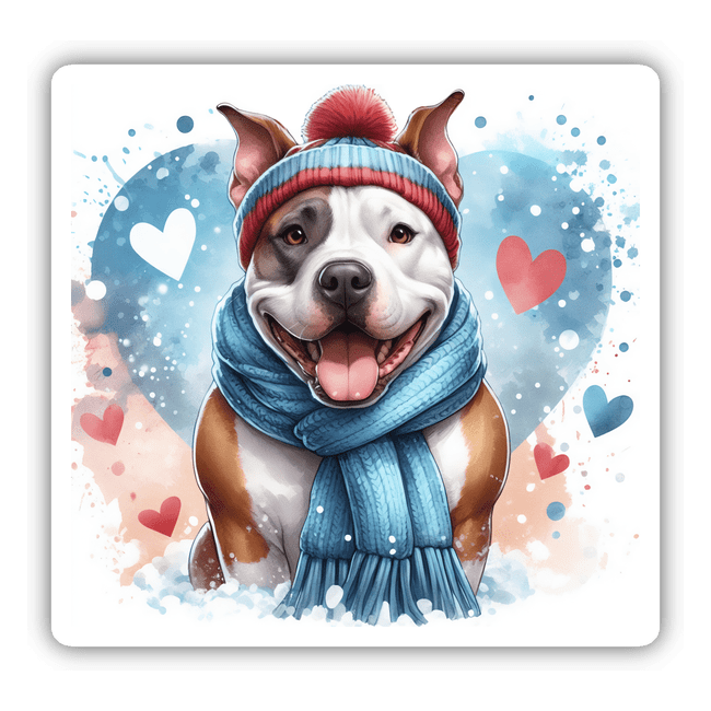 Watercolor Bundled Up Cropped Ear Pitbull