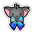 Pixel Ribbon sticker featuring a cartoon cat with a bow, perfect for adding a whimsical touch to your belongings.