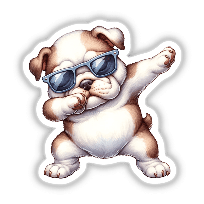 Playful Bulldog in Stylish Sunglasses - Adorable Digital Artwork from Rafy's Decals