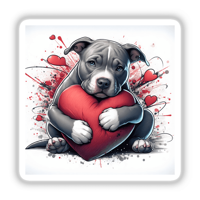 Pitbull Dog Hugging Heart Pillow II
