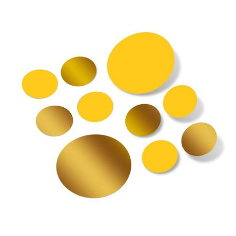 Vibrant yellow and metallic gold polka dot circles wall decals