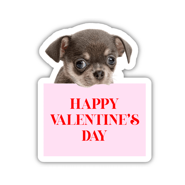 DOG HOLDING HAPPY VALENTINE'S DAY SIGN