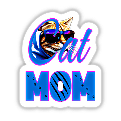 Cat mom artwork featuring a cartoon cat wearing sunglasses and a hoodie, available as stickers or digital artwork from Decal Venue.