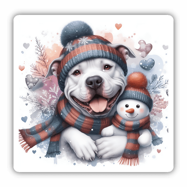 Bundled Up Winter White Snowman Pitbull