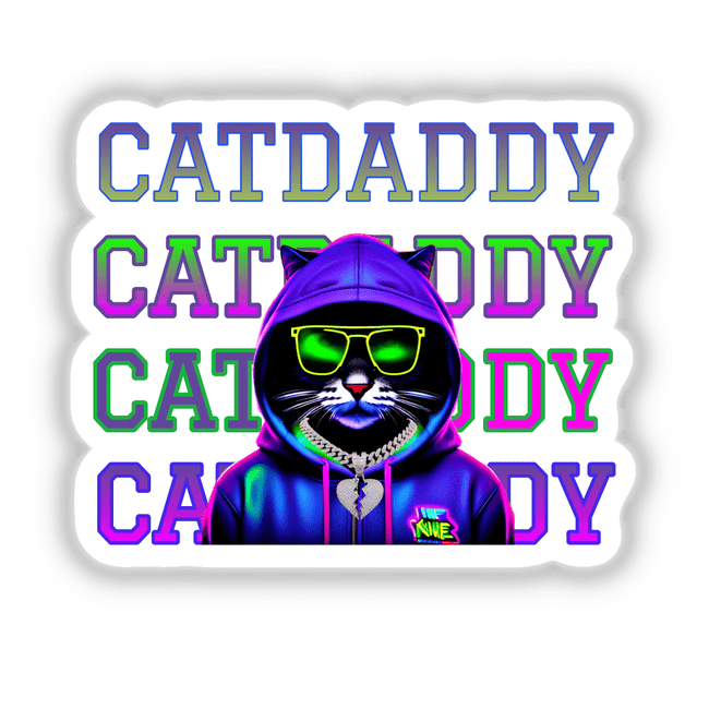 Cool Cat Daddy: A cartoon cat wearing sunglasses and a hoodie, available as stickers or digital artwork.