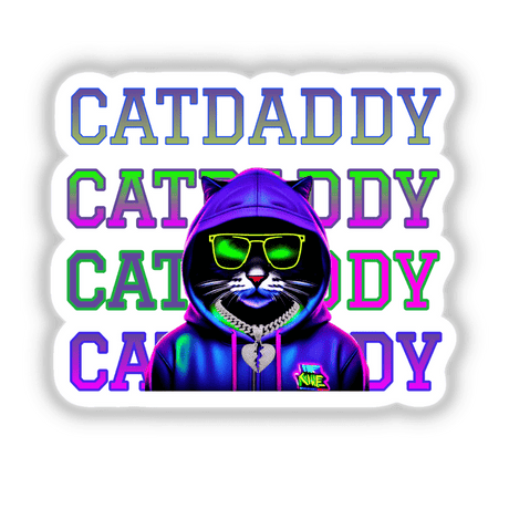 Cool Cat Daddy: A cartoon cat wearing sunglasses and a hoodie, available as stickers or digital artwork.