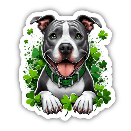 Peeking Out of the Green Clovers Garden Pitbull