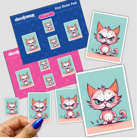 Adorable yet angry digital cat artwork stickers for creative expression