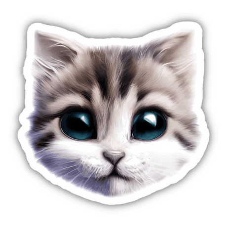 Cute Cat Face sticker or digital artwork featuring a blue-eyed cat with prominent whiskers. Available at Decal Venue.