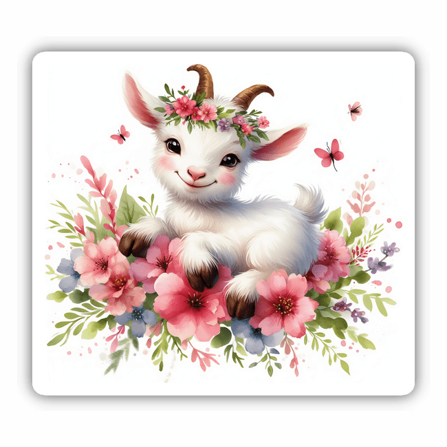 Baby Goat on a Bed of Flowers