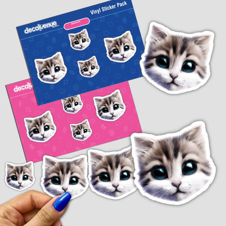 Cute Cat Face stickers featuring various cat expressions, available as printed stickers or digital artwork from Decal Venue.