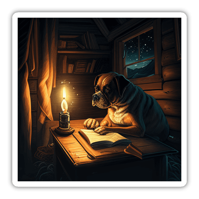 A Doggo Writing A Novel By Candlelight