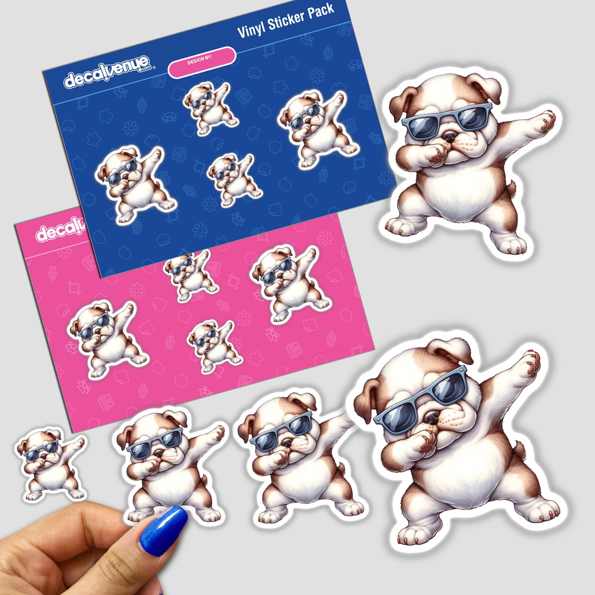 Cartoon Bulldogs Wearing Sunglasses - Colorful Digital Stickers for Unique Style Expression