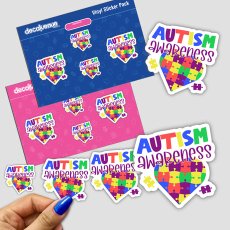 Autism Awareness Sticker featuring a heart-shaped puzzle design and colorful pieces, capturing the essence of support and inclusion.