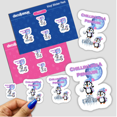 Winter Penguin sticker pack featuring various cartoon penguins, including one holding an ice cream cone. Available as stickers or digital artwork from Decal Venue.