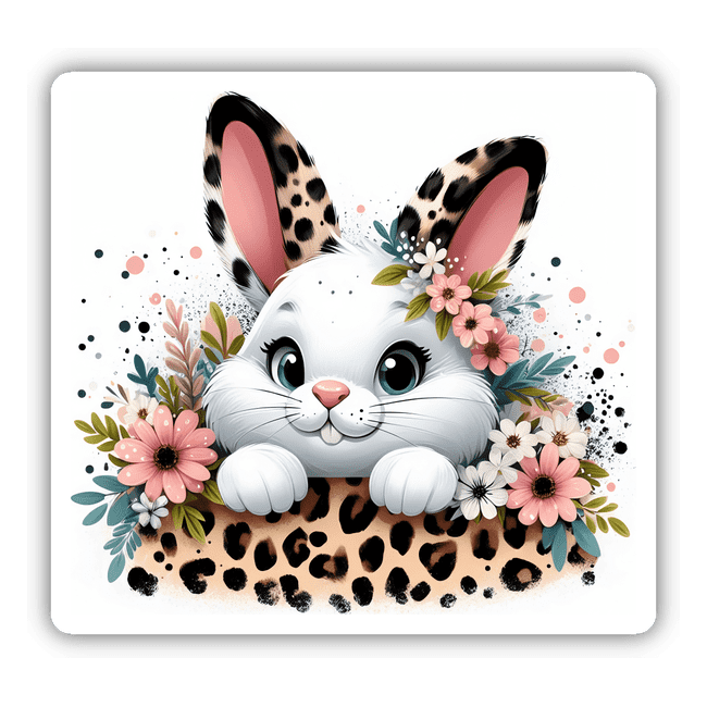 Cute Peeking White Bunny w/ Leopard Ears