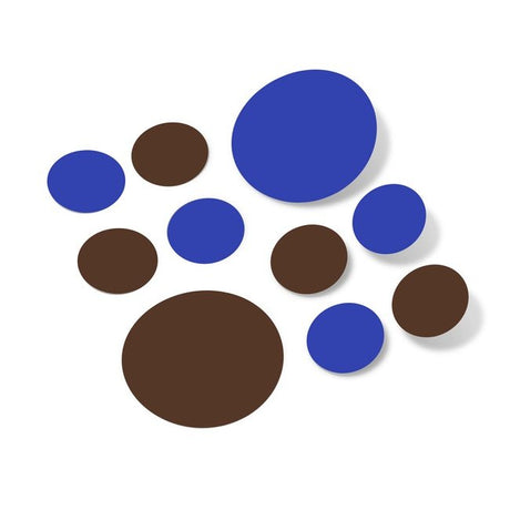 Blue and chocolate brown polka dot circles wall decals for home and DIY projects.