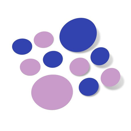 Blue and lilac polka dot circles wall decals for home decor and DIY projects.