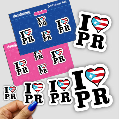 I love Puerto Rico Sticker featuring text and heart shapes, along with flag-themed designs. Available as stickers or digital artwork.