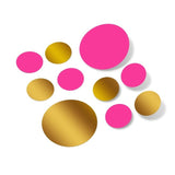 Hot pink and metallic gold polka dot circle wall decals.