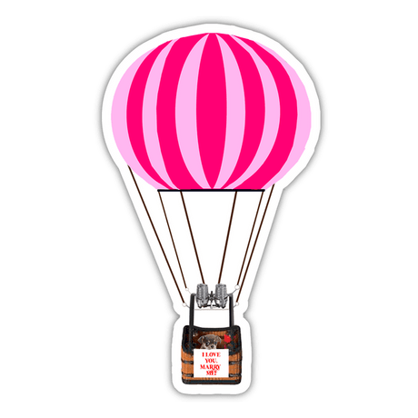 HOT AIR BALLOON WITH DOG HOLDING I LOVE YOU MARRY ME SIGN