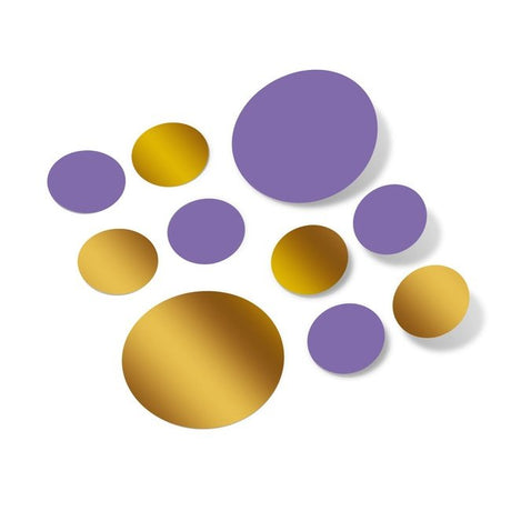 Lavender and metallic gold polka dot circle wall decals.