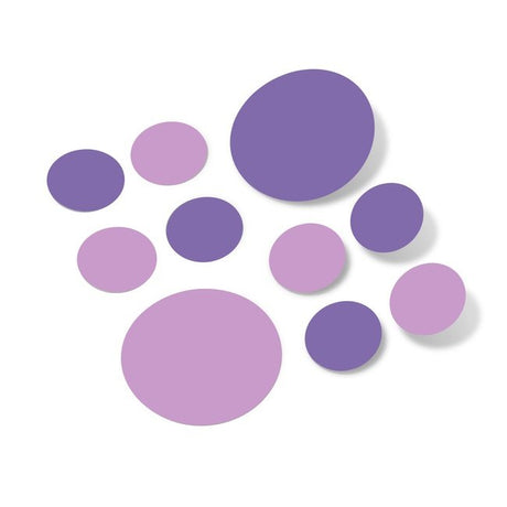 Lavender and lilac polka dot circle wall decals in various sizes.