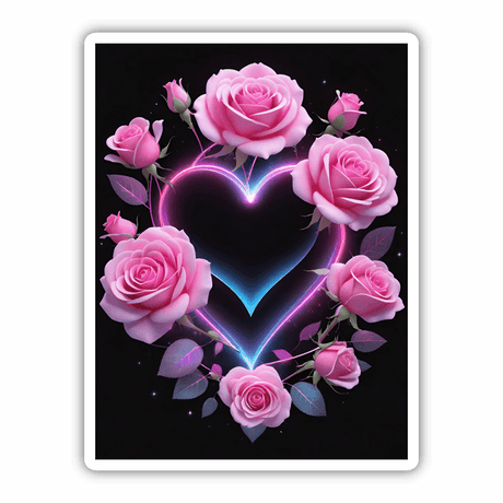 Pink Roses Around Neon Heart