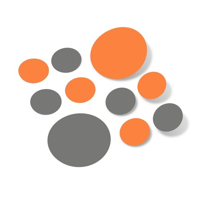 Orange and grey polka dot circles wall decals for versatile decorating.