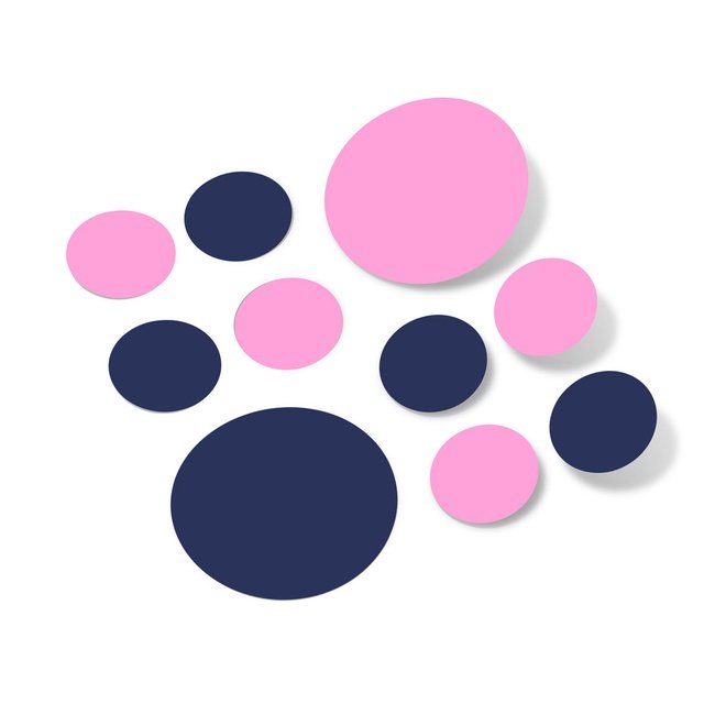 Navy Blue / Pink Polka Dot Circles Wall Decals