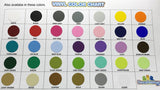 Colorful vinyl color chart displayed with a variety of vibrant hues and shades, providing a comprehensive selection for decal and craft projects.