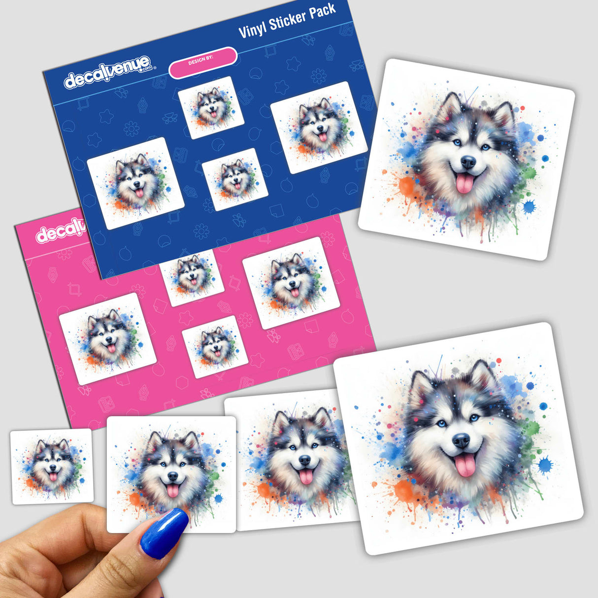 Happy Watercolor Splatter Husky Face