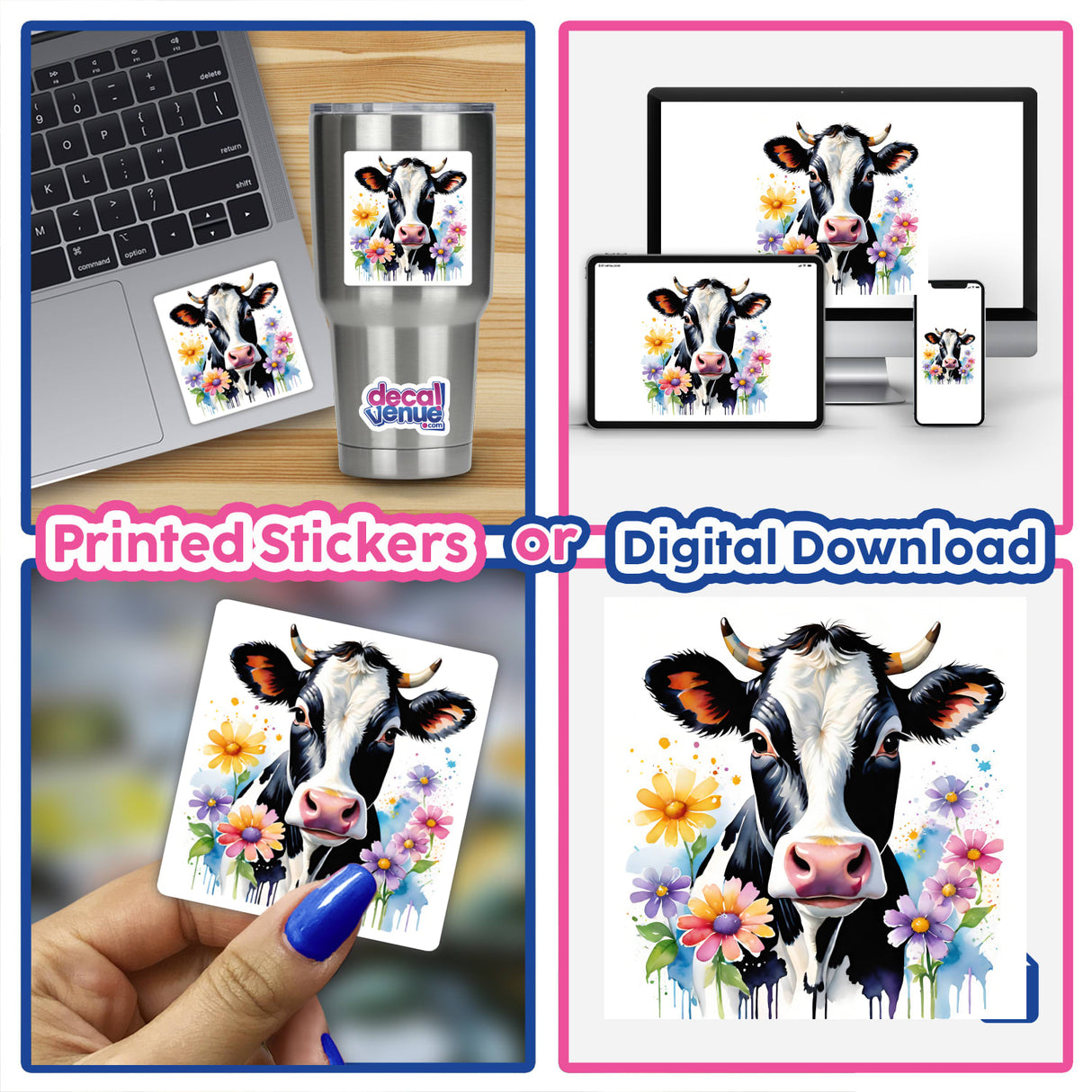 Watercolor Floral Dairy Cow