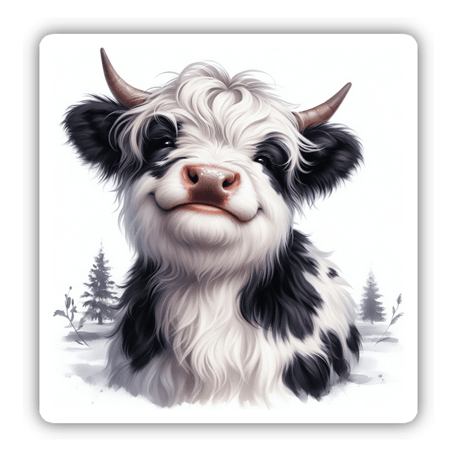 Smiling Black and White Highland Cow