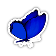 Blue and black butterfly clipart available as stickers or digital artwork, showcasing a detailed blue butterfly with a white border, perfect for adding a unique touch to any surface or digital project.